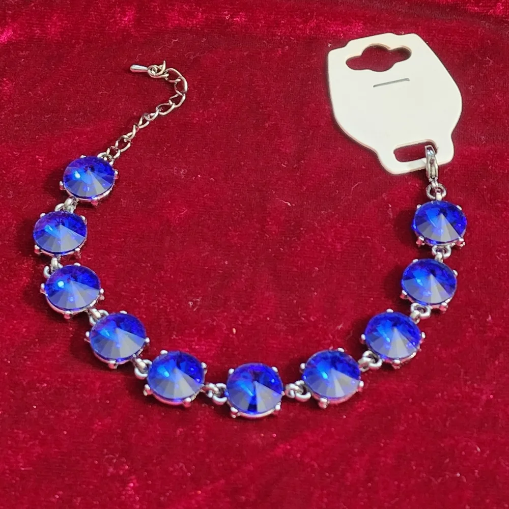 Royal blue crystal rhinestone bracelet - Picture 2 of 4